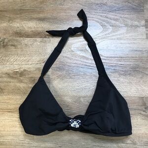 PERRY Ellis Bikini Top Y2K Style Boho Beaded Black Size S